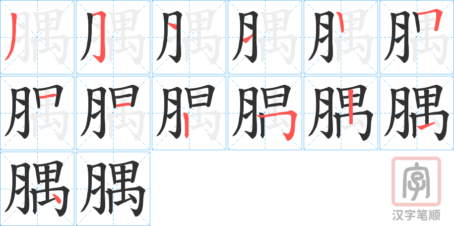 《腢》的笔顺分步演示（一笔一画写字）