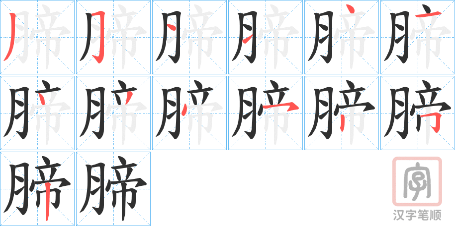 《腣》的笔顺分步演示（一笔一画写字）