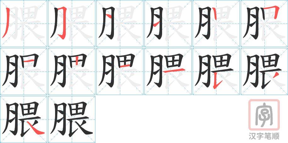 《腲》的笔顺分步演示（一笔一画写字）