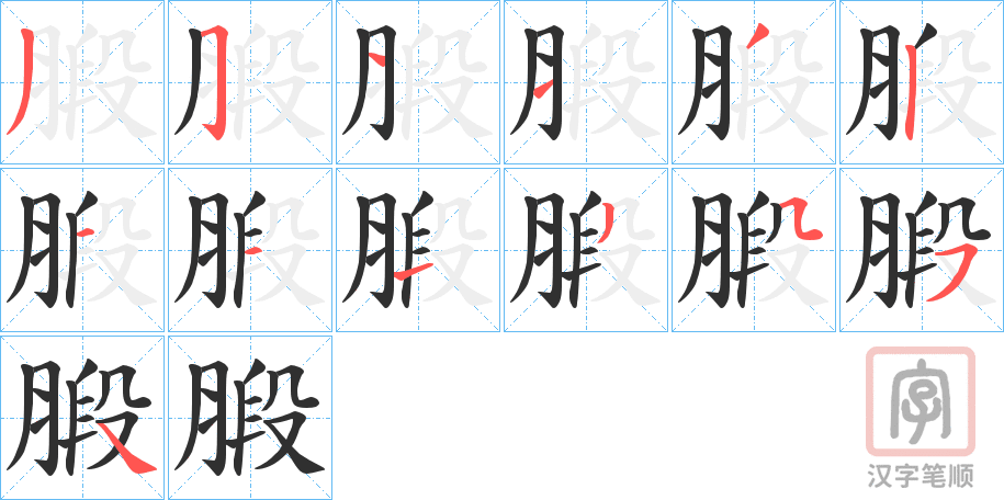 《腶》的笔顺分步演示（一笔一画写字）