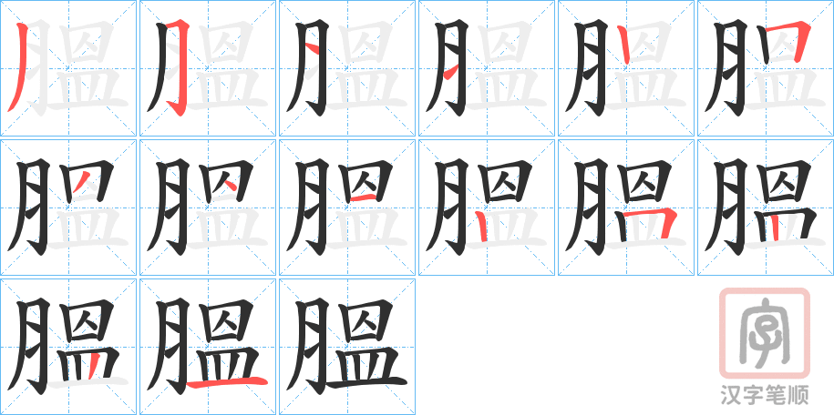 《膃》的笔顺分步演示（一笔一画写字）
