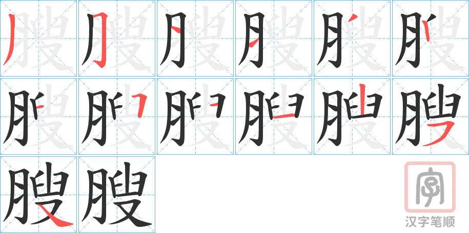 《膄》的笔顺分步演示（一笔一画写字）