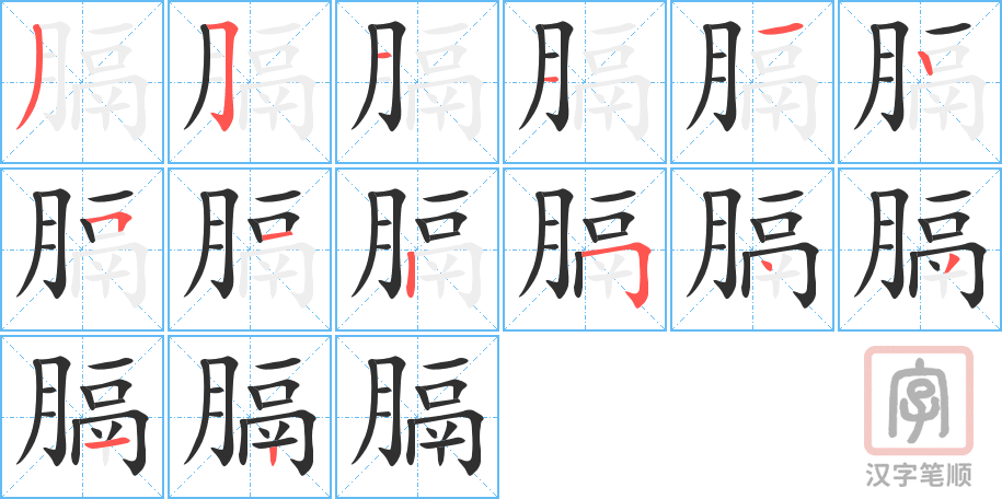 《膈》的笔顺分步演示（一笔一画写字）