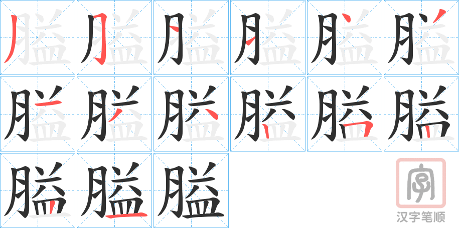 《膉》的笔顺分步演示（一笔一画写字）