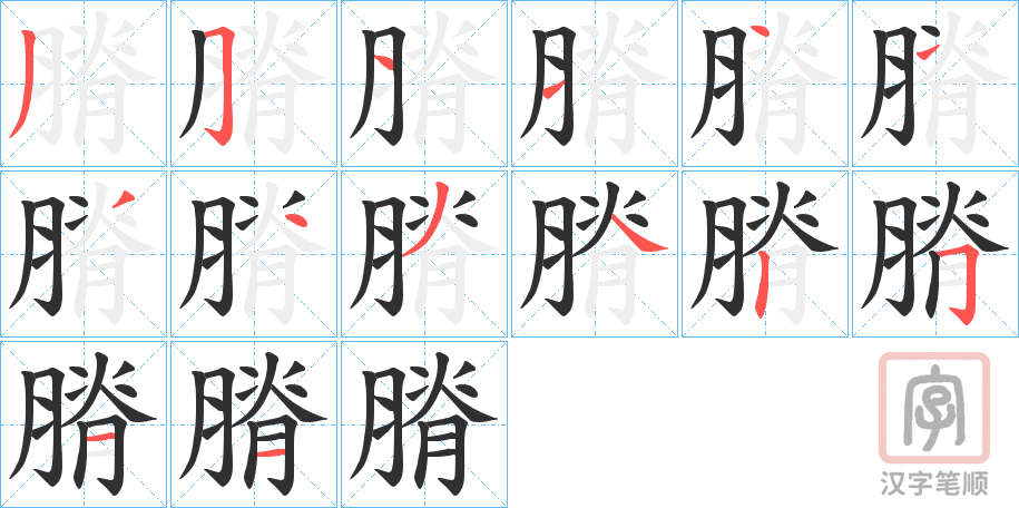 《膌》的笔顺分步演示（一笔一画写字）