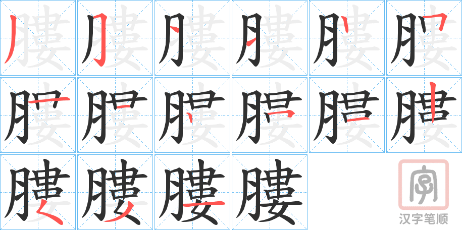 《膢》的笔顺分步演示（一笔一画写字）