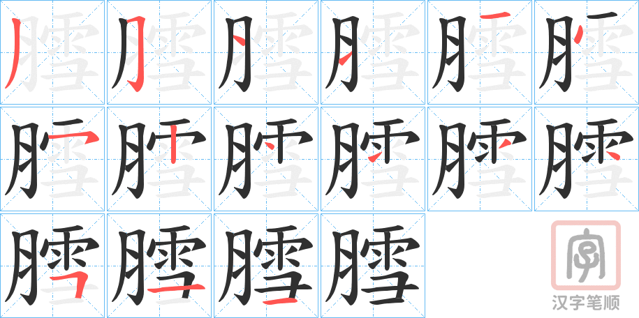 《膤》的笔顺分步演示（一笔一画写字）