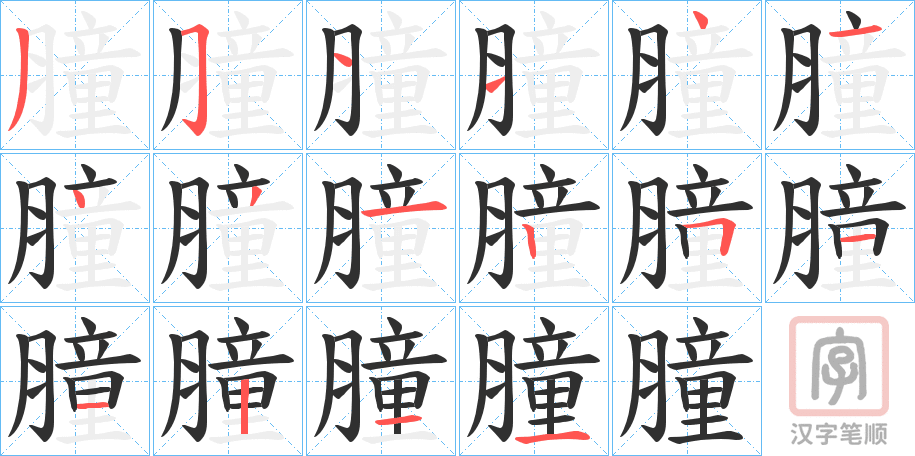 《膧》的笔顺分步演示（一笔一画写字）