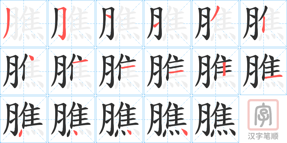 《膲》的笔顺分步演示（一笔一画写字）