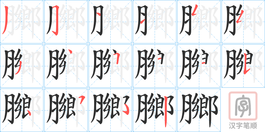 《膷》的笔顺分步演示（一笔一画写字）