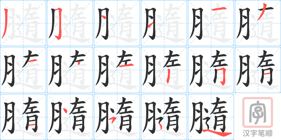 《膸》的笔顺分步演示（一笔一画写字）
