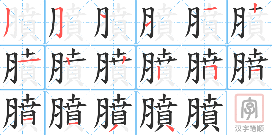 《膹》的笔顺分步演示（一笔一画写字）