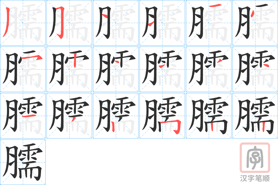《臑》的笔顺分步演示（一笔一画写字）