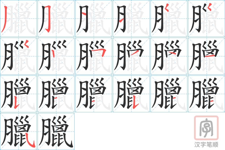 《臘》的笔顺分步演示（一笔一画写字）
