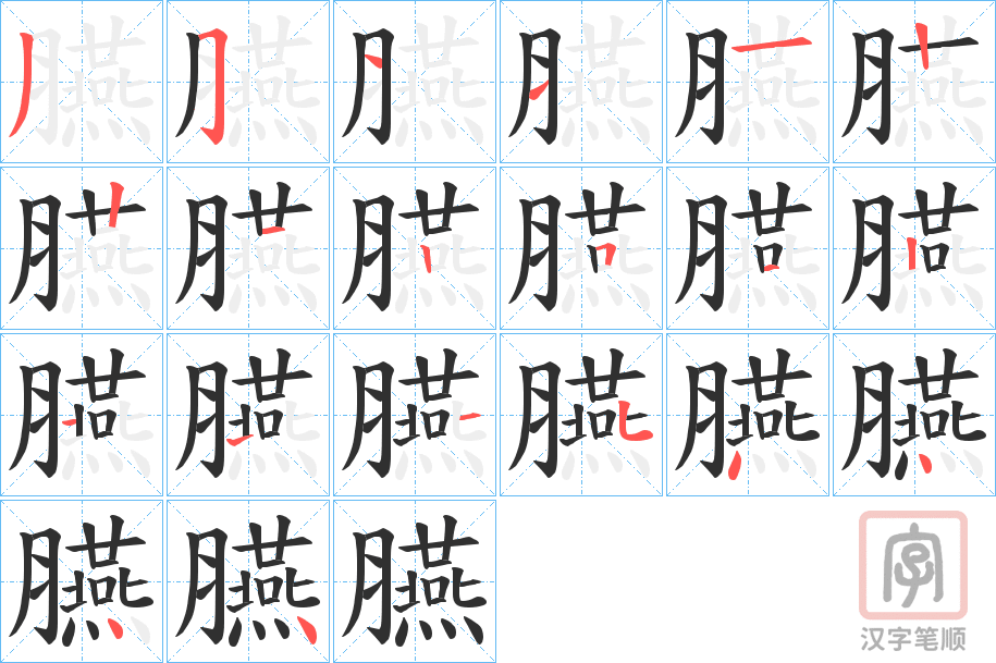 《臙》的笔顺分步演示（一笔一画写字）