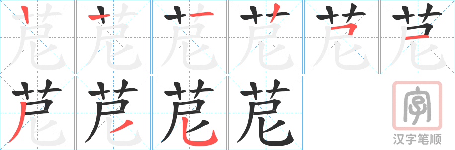 《苨》的笔顺分步演示（一笔一画写字）