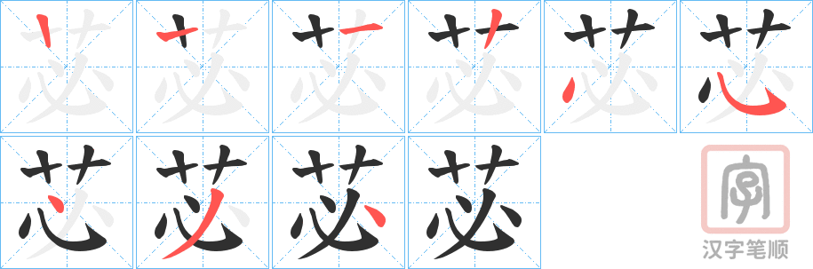 《苾》的笔顺分步演示（一笔一画写字）