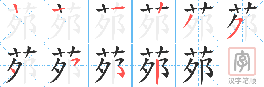 《茒》的笔顺分步演示（一笔一画写字）