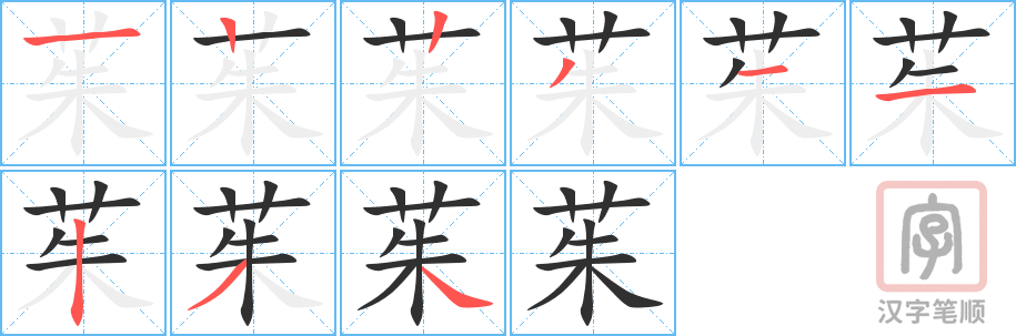 《茱》的笔顺分步演示（一笔一画写字）