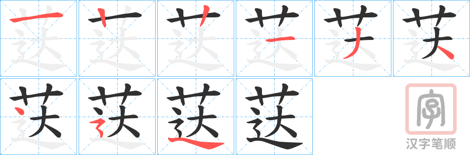 《荙》的笔顺分步演示（一笔一画写字）
