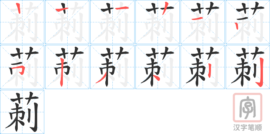 《莿》的笔顺分步演示（一笔一画写字）