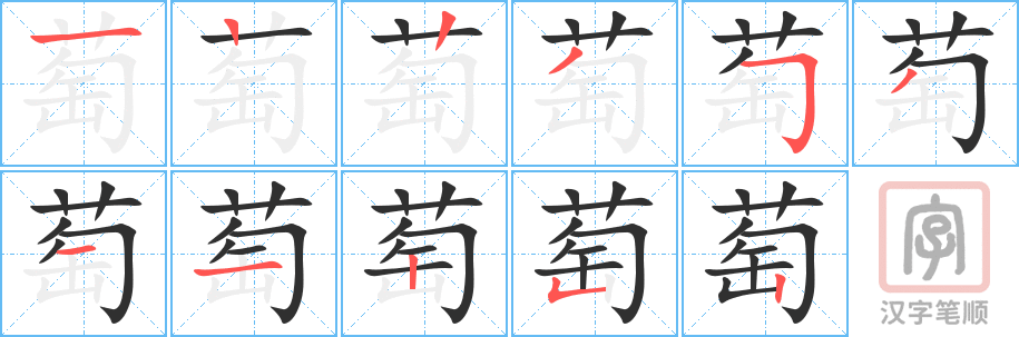 《萄》的笔顺分步演示（一笔一画写字）