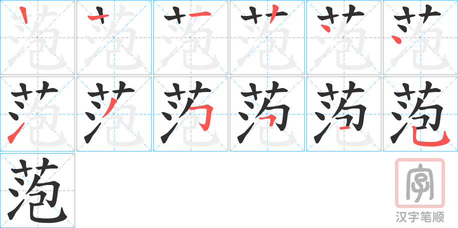《萢》的笔顺分步演示（一笔一画写字）