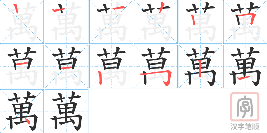 《萬》的笔顺分步演示（一笔一画写字）