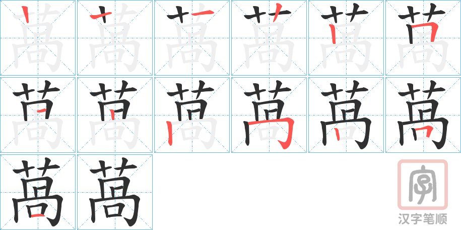 《萵》的笔顺分步演示（一笔一画写字）