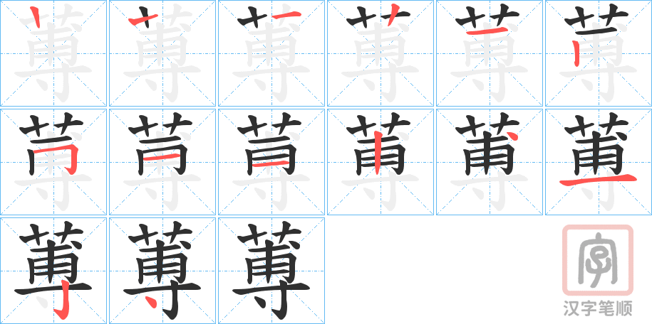 《蒪》的笔顺分步演示（一笔一画写字）