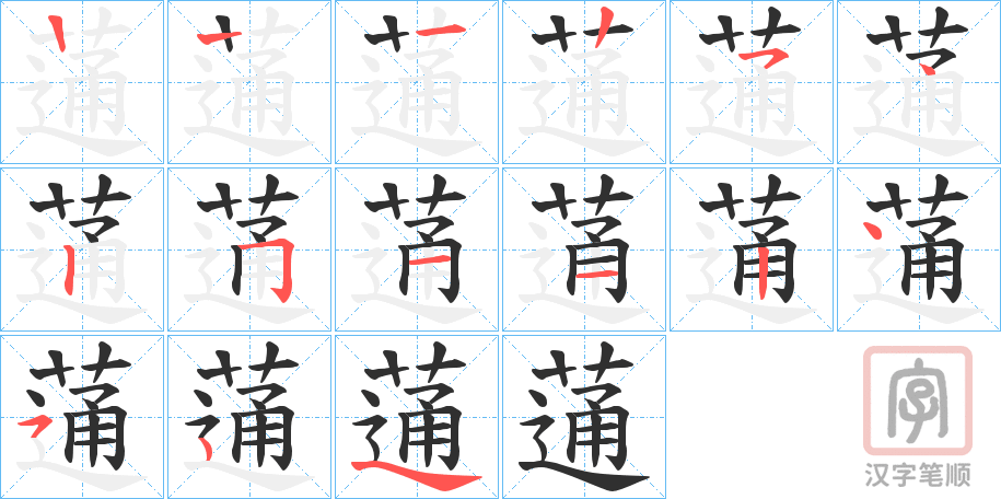 《蓪》的笔顺分步演示（一笔一画写字）