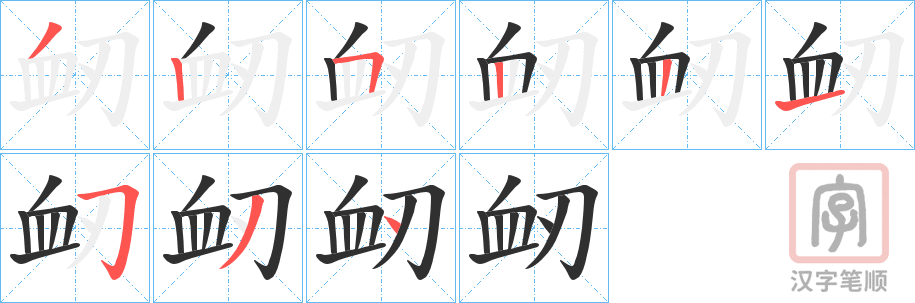 《衂》的笔顺分步演示（一笔一画写字）