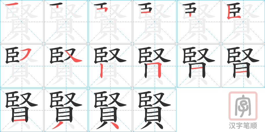 《賢》的笔顺分步演示（一笔一画写字）