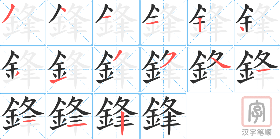 《鋒》的笔顺分步演示（一笔一画写字）
