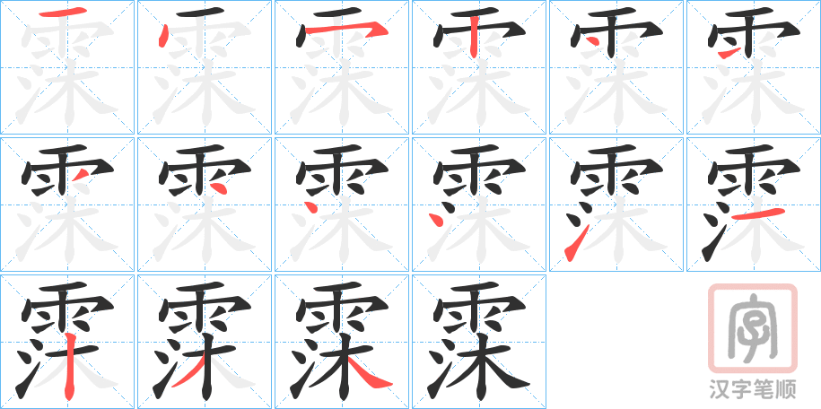 《霂》的笔顺分步演示（一笔一画写字）