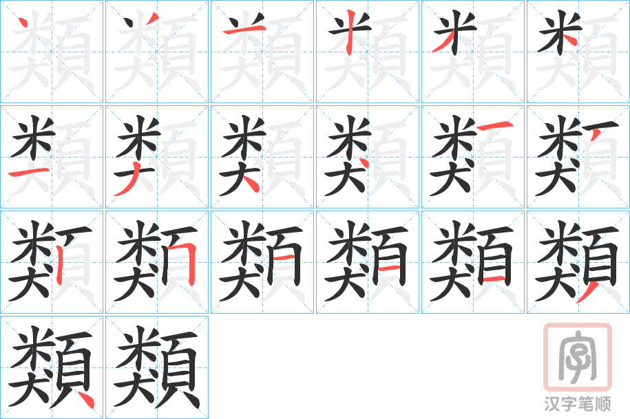 《類》的笔顺分步演示（一笔一画写字）