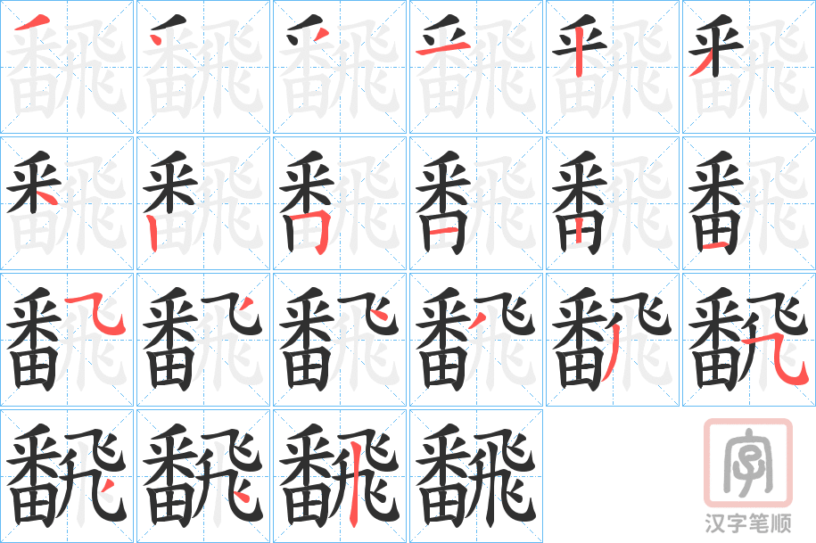 《飜》的笔顺分步演示（一笔一画写字）