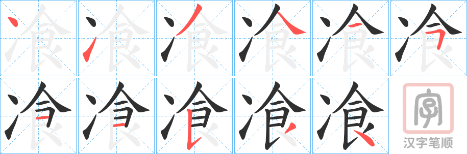 《飡》的笔顺分步演示（一笔一画写字）