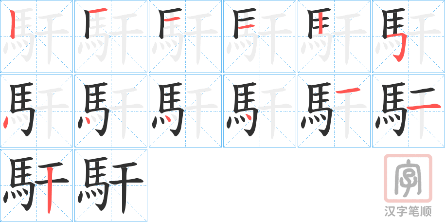 《馯》的笔顺分步演示（一笔一画写字）
