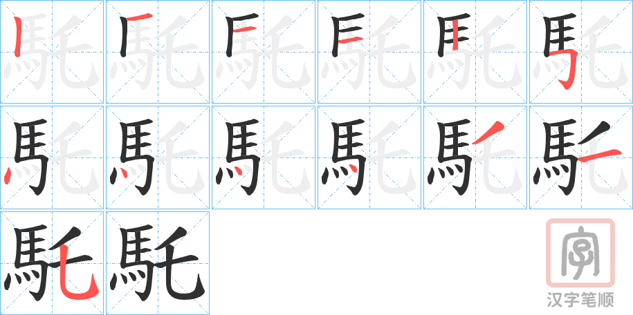 《馲》的笔顺分步演示（一笔一画写字）