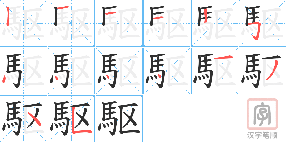《駆》的笔顺分步演示（一笔一画写字）