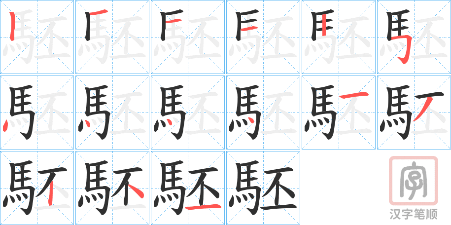 《駓》的笔顺分步演示（一笔一画写字）