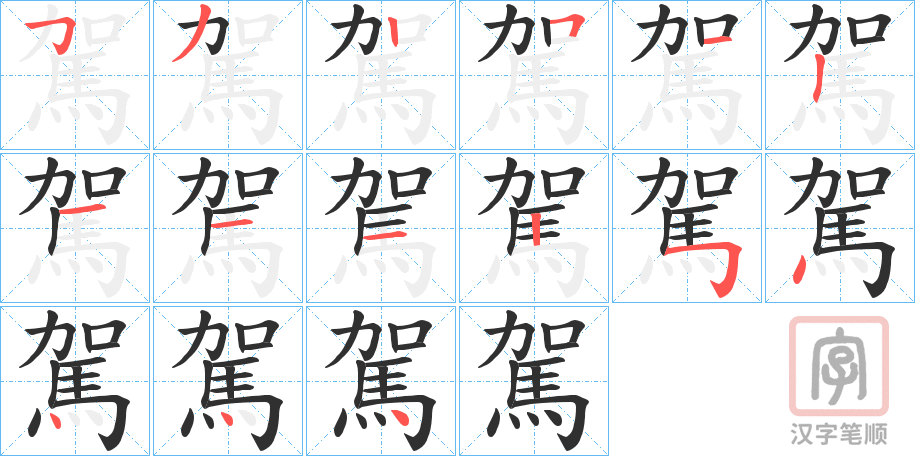 《駕》的笔顺分步演示（一笔一画写字）