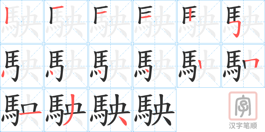 《駚》的笔顺分步演示（一笔一画写字）