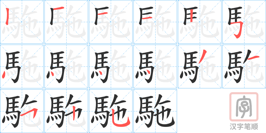 《駞》的笔顺分步演示（一笔一画写字）