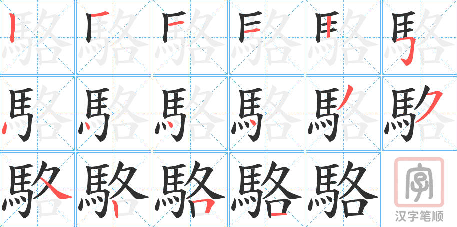 《駱》的笔顺分步演示（一笔一画写字）