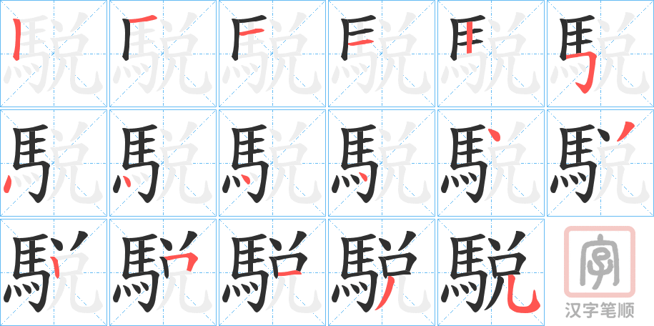 《駾》的笔顺分步演示（一笔一画写字）