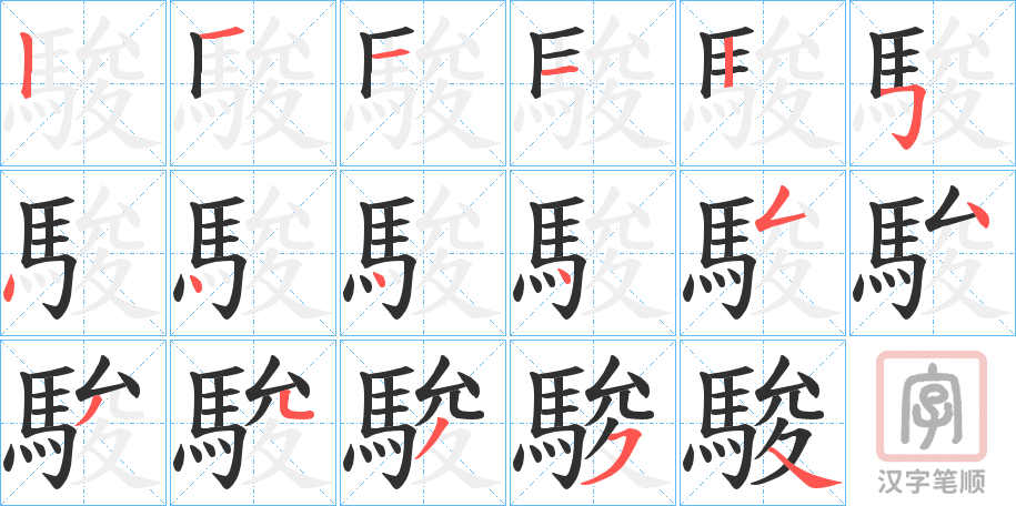 《駿》的笔顺分步演示（一笔一画写字）