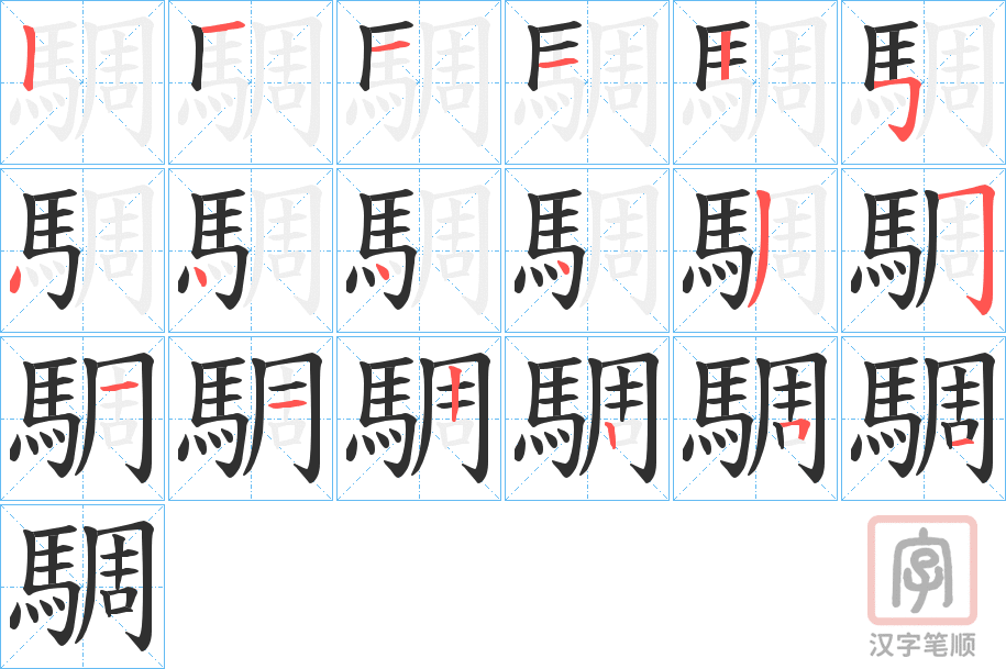 《騆》的笔顺分步演示（一笔一画写字）