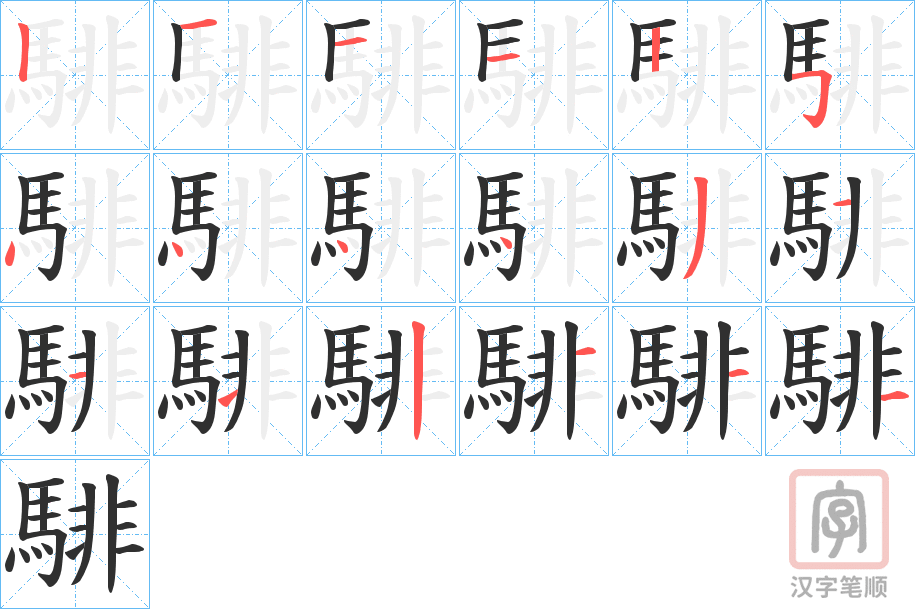 《騑》的笔顺分步演示（一笔一画写字）